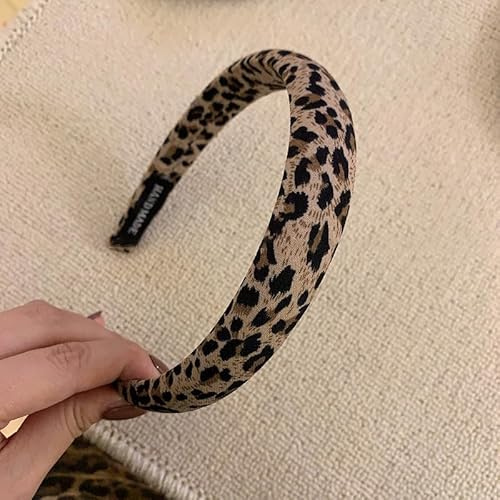 Waltonalice 2 Stück Haarreifen für Damen Leopard Stirnbänder Stirnbänd Breite Haarband Haarschmuck elastische Haarreif Dirndl haarreif haarreifen mädchen Heller Haarreif mit Leopardenmuster (2 cm)