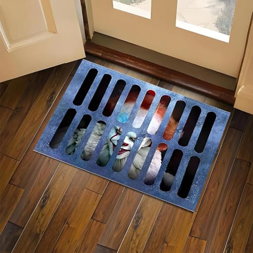dinghaole Halloween Clown Doormat - 60x40cm Creepy Sewer Grate Outdoor Decoration for Spooky Porch and Party Entrance