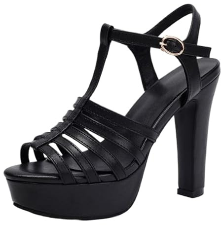 Cocey Sandali da donna con plateau Peep-Toe | tacco da 12,5 cm per eventi serali, Nero , 42 EU