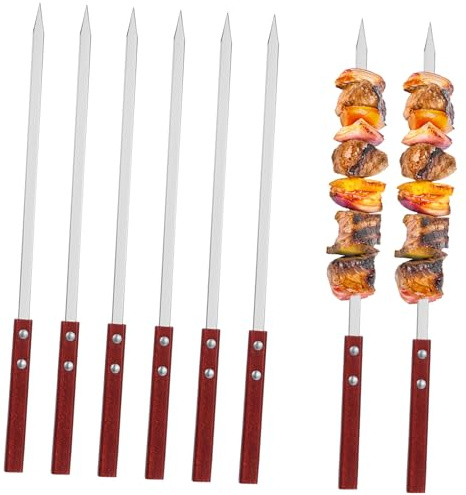 DIYEAH 6pièces Lot De Brochettes Acier Plat Pour Barbecue Avec Manche Bois Résistant Chaleur Pour Viandes Et Légumes