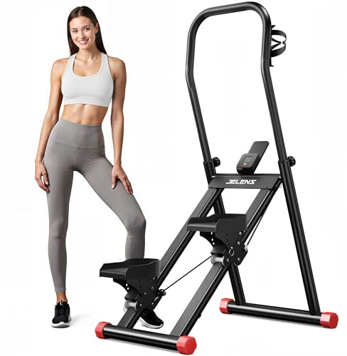 Stair Stepper for Home Gym Exercise, Compact Folding Cardio Exercise Climber for Full-Body Workout, Folding Vertical Climber Machine, Extended Step Range (Black)
