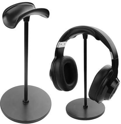 YAODHAOD Desktop Headphone Stand, Aluminum Alloy Headset Stand for Desk with Curved Headphone Rest & Anti-Slip Base,Heavy Base Desk Stand Headphones Support Accessory (Black)