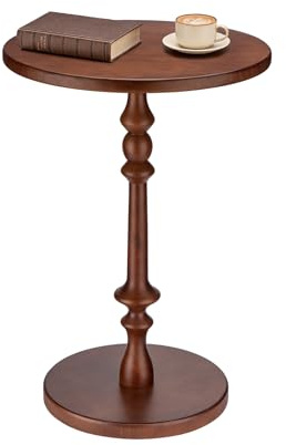Lampaggio Solid Wood Round Side Table, 15.75 Small Drink Table with Non-Slip Pedestal Base, Modern End Table Accent Table for Living Room and Bedroom, Brown
