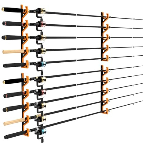 tonhui 2 pièces Porte Canne a Peche Mural & Plafond, Support Canne a Peche Horizontal avec Protection PU Souple, Rangement Canne a Peche Garage pour 10 Cannes, Organisateur Anti-Rayures (Noir/Jaune)