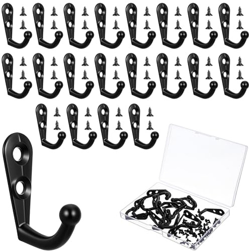 Sorcristy 20 Pcs Black Wall Mounted Coat Hooks, Rustproof Key Holder Wall Mount Small with 40 Pieces Screws Closet Hook Multi-Room Use Hanger Hook for Hanging Coats Towels Hats Keys