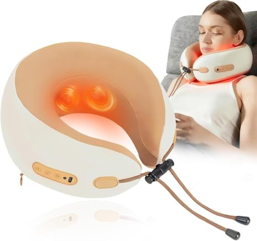 Masseur Cervical 3 en 1, Oreiller de Massage U Soutien Chaleur Infrarouge | 3 Programmes de Massage, Tissu Respirant, pour Les Voyages, La Maison, Le Bureau