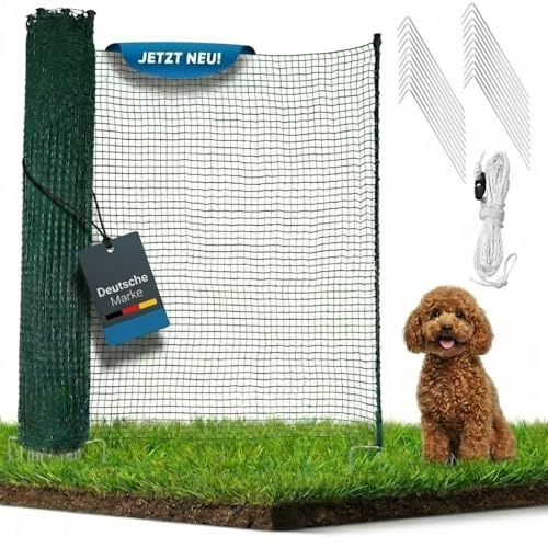 Terrivo® Mobiler Hundezaun 50m - Weidezaun ohne Strom - Campingzaun, Begrenzungszaun, Gartenzaun, Hühnerzaun, Schafzaun 90cm hoch mit Zubehör (50m)