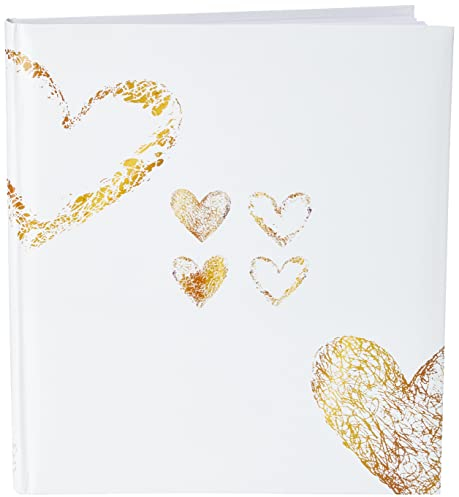 Hama Fotoalbum Herz-Motiv 29x32 cm (Hochzeitsalbum mit 50 weißen Seiten Fotobuch für 250 Fotos im Format 10x15, Album zum Einkleben und Selbstgestalten) weiß/gold