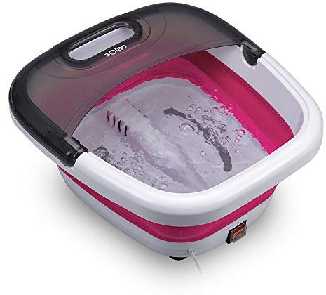 Solac ME7756 Hydromassagegerät für die Füße, faltbar, 6 Liter, Blasenmassage, Vibration, Infrarot, Wassererwärmung, Verwendung mit Ölen, 350 W, Weiß/Fuchsia