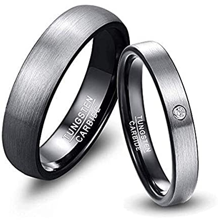 NUNCAD Paar Ringe Eheringe 4mm 6mm breit, Wolfram Ring Herren/Damen grau-schwarz für Hochzeit, Verlobung, Alltag und Hobby, Größe 57 (18.1) (4mm mit Zirkonia)