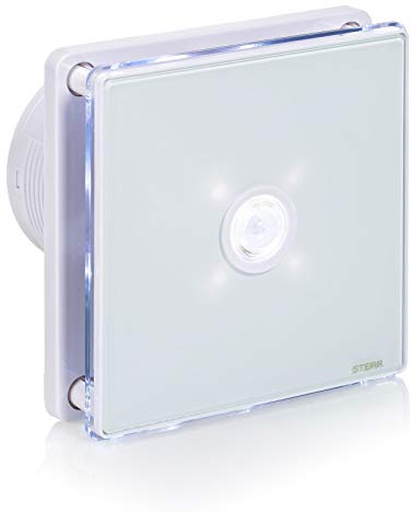 STERR Ventilateur de salle de bain blanc 100 mm avec LED + PIR - Ventilateur de salle de bain - Façade en verre - Look moderne - BFS100LP - 10 W