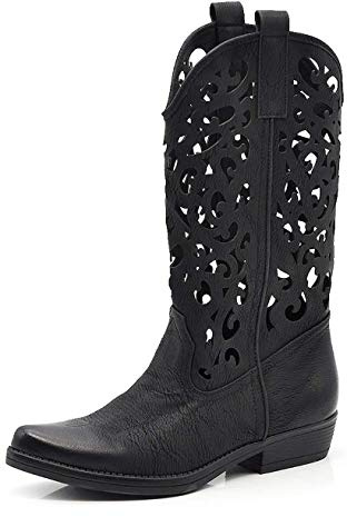 Fashion Moda Stivali Donna texano con Punta Estate Primavera Tacco Basso Traforato Comodo Stivaletti Tronchetti G629 Scarpe Cowboy Western camperos