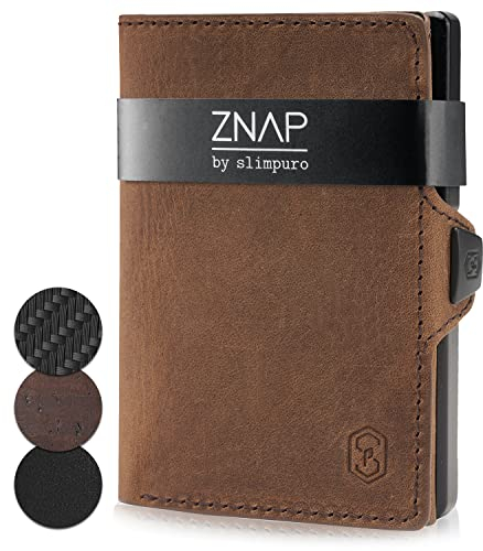 ZNAP® Slim Wallet Kreditkartenetui | Geldbörse Herren | Kartenhalter Geldbeutel Herren | Kartenetui Herren Geldbeutel | Herren Portemonnaie mit RFID Schutz | 8 Karten| Braun