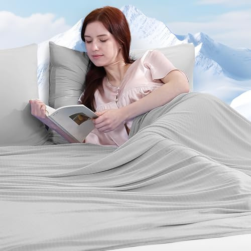 Luxear Kühlende Kuscheldecke Sommer 100% Bambusfasern, 200x220cm Grau | Dünne Leichte Kühldecke Sommerdecke aus Japanische Arc-Chill Q-Max 0,5 Kühlfaser, Wohndecke Sofadecke Reisedecke Couchdecke