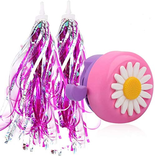 mciskin Kinderfahrräder Zubehör 1 Stück Fahrradklingel Sonnenblume Geformt Fahrradglocke und 2 Stück Kinder Fahrrad Quaste Fahrrad Lenker Banner Baby Carrier Zubehör (glänzend)