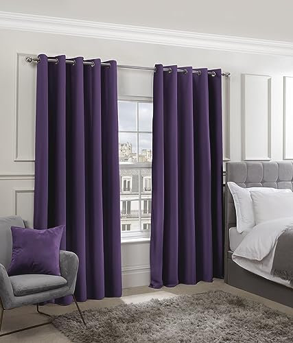 Emma Barclay – Blackout Curtains for Bedroom Living Room Thermal Insulated Woven Eyelet Blackout Curtains Cali Collection (66” x 90” Inch)(Amethyst)