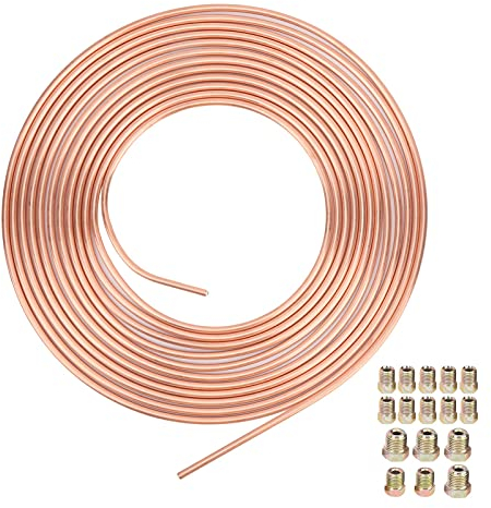 Juego de tubos de freno, 3/16 pulg. De diámetro exterior, 25 pies, cobre, níquel, juego de tubos de línea de freno, bobina y ajuste, perfecta flexibilidad, reemplazo de la línea de freno para el siste