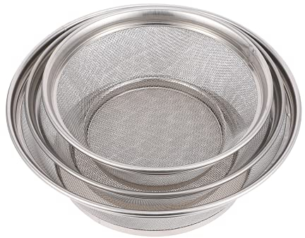 Cabilock Mesh-Sieb 3 Stücke Küche Sieb Set Stapelbar Obstsieb Gemüse Seiher Schalen Runde Edelstahl Seiher Salatseiher Küchensieb Nudelsieb Salatschüssel Teigschüssel Küchen Seiher Set