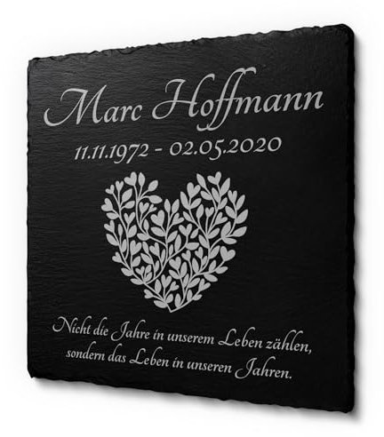Grabstein für den Außenbereich | Grabplatte für Menschen mit Gravur | Gedenkstein aus Schiefer für Menschen mit einem schönen Text - 20x20 cm