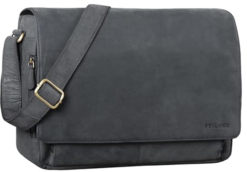 STILORD Vintage Umhängetasche aus Leder braun - 15 Zoll Laptoptasche für Büro, Uni, Office, Schule - DIN A4 Schultertasche Tom