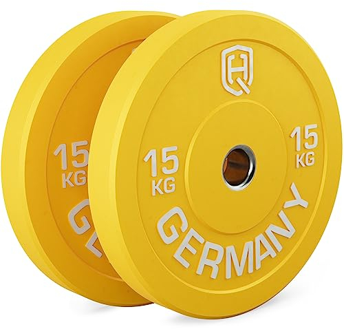 HQ Germany® Hantelscheiben 50mm [Set/Paar 5-25kg] - Premium Vollgummi Bumper Plates 15kg - Hantelscheiben Set 50mm, Gewichtsscheiben, Gewichte, Weight Plates nach IWF Standard