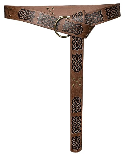 HiiFeuer Mittelalterlicher geprägter PU-Leder-O-Ring-Gürtel, Retro-Renaissance-Rittergürtel (Dunkelbraun C)
