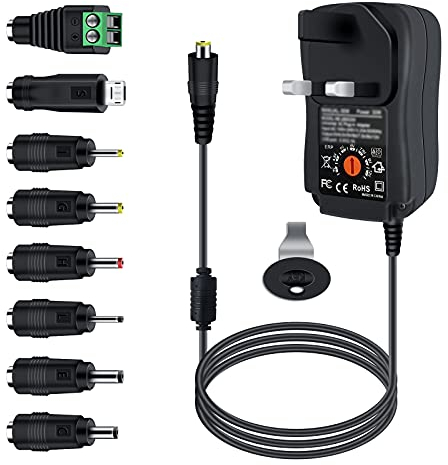30W Universal Power Adapter, Dalugo 3V 4.5V 5V 6V 7.5V 9V 12V 2A AC/DC Switching Power Supply Charger with 8 Adaptor Tips for 3V-12V Household Electronics,Led Strip,Speakers,TV Box and More Devices