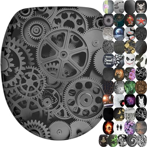 Sanilo WC Sitz mit Absenkautomatik, viele schöne schwarze Toilettendeckel zur Auswahl, hochwertige und stabile Qualität aus Holz (Gears)