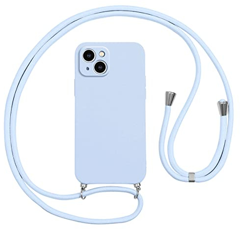 Vauki Coque pour iPhone 14 avec Cordon,Etui Silicone Souple Antichoc Housse avec Collier Bandoulière Chaîne Lanière,Téléphone Étui Case Cover de Protection pour iPhone 14 6.1, Bleu
