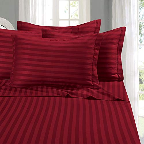 Elegant Comfort Softest and Coziest 4-Piece Sheet Set - 1500 Premium Hotel Quality Microfiber - Luxurious Wrinkle Resistant 4-Piece Damask Stripe Bed Sheet Set, Twin XL, Burgundy