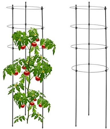 Relaxdays Rankhilfe 2er Set, Metall & Kunststoff, 90 cm hoch, 4 verstellbare Ringe, Rankstütze Kletterpflanzen, schwarz