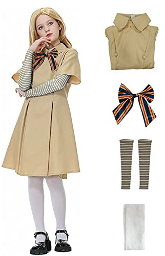 JMOCD Megan Dress with Long Sleeve Top, Socks and Bow Tie for Women, Girls, Children, M3gan Scary Film for Halloween, Carnival (140)