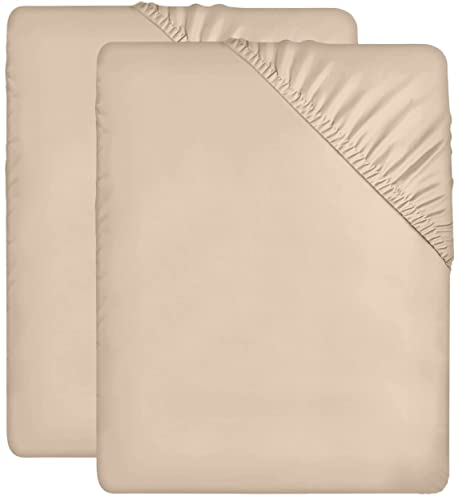 Utopia Bedding - 2er Set Spannbettlaken 180x200cm - Beige - Oeko-Tex Zertifiziertes - Gebürstete Mikrofaser Spannbetttuch - 35 cm Tiefe Tasche