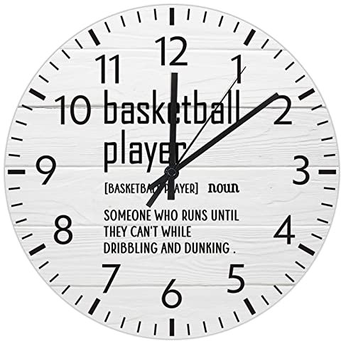 PVC Wall Clock Basketball Definition Hanging Clock Sports Fan 10in Words with Definition Battery Operated Modern Numeral Clocks for Living Room Kitchen Home Bathroom Room