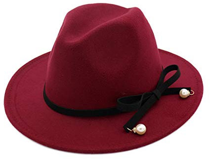 Suwequest Damen-Hut aus Filz, Wolle, Jazz, Trilby, Fedora, mit Perlenschleife, verziert