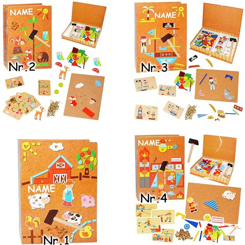 großes Hammerspiel - Feuerwehr & Auto - incl. Name - 172 Teile/für Kinder - Klopfspiel Nagelspiel - Hämmerchenspiel - Nagel Hammer - aus Holz bunt - Mos..