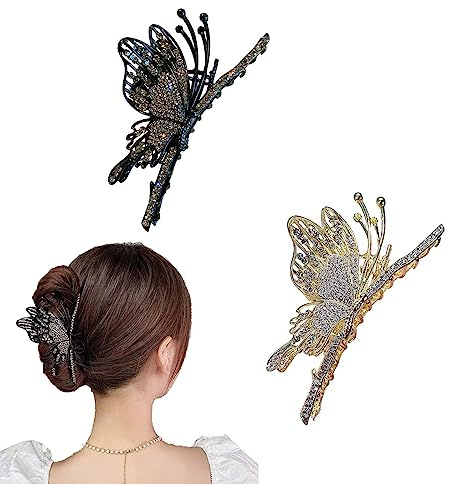 2Pcs Große Metall Schmetterling Haarklammern Glänzende Haarspangen Große rutschfeste Schmetterling Haarspangen Niedliche Metall Schmetterling Haaraccessoires für Frauen Mädchen
