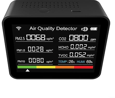 Luftqualitätsmesser, WiFi für Tuya 13-in-1 Luftqualitätsmessgerät für den Innenbereich, CO2-Detektor, Luftqualitätstester für Zuhause, Büro, Hotel (schwarz)