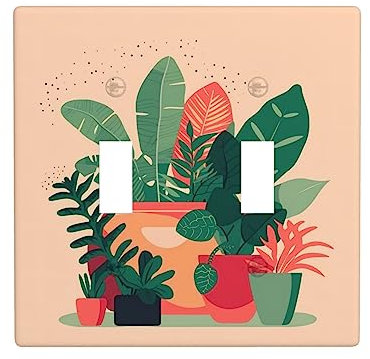 Piastra da parete con interruttore illuminato a levetta per piccole piante verdi da interno, dimensioni standard 11,4 x 11,4 cm, pannello doppio interruttore.