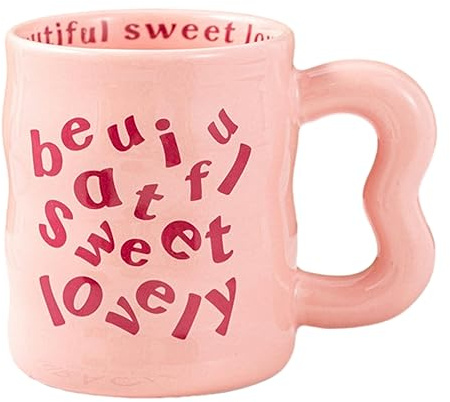 CAPIJIONG Taza de cerámica inglesa de dibujos animados de 300 ml/10 oz que se puede utilizar para hombres y mujeres, taza de café para la oficina y el hogar, taza individual rosa, 301-400 ml