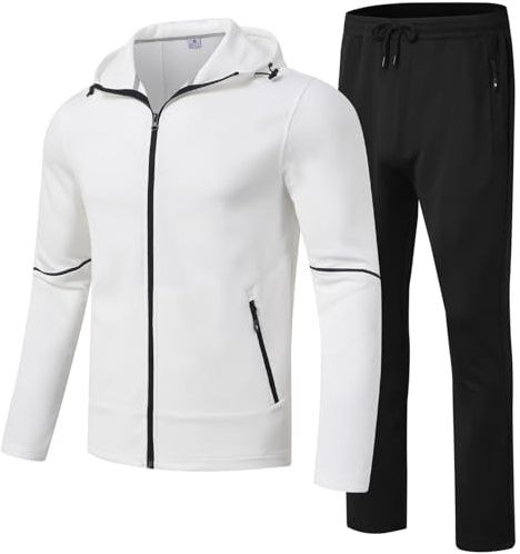 Rdruko Trainingsanzüge für Herren, 2-teiliges Set, Trainingsanzüge, Jogging, Workout, Fitnessstudio, Aufwärmen, Sportbekleidung, Anzüge mit Kapuze | Durchgehender Reißverschluss, Joggen, Workout, Fitnessstudio, athletisch, lässig, Aufwärm-Outfits