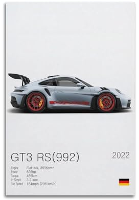 LADV 2022 Super Rennwagen-Poster 911 GT3 RS Sportwagen, dekorative Malerei, Leinwand, Wandkunstwerke, Bild, 50 x 75 cm