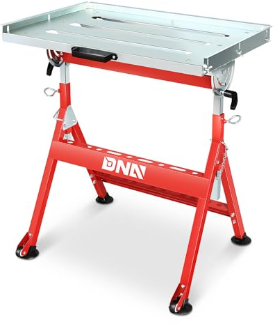 DNA Motoring Carbon Steel Welding Table 29.5in x 19.3in 400lbs Loding Capacity, Adjustable Angle & Height, Portable Work Bench with 2 Fixed Wheels, TOOLS-00461