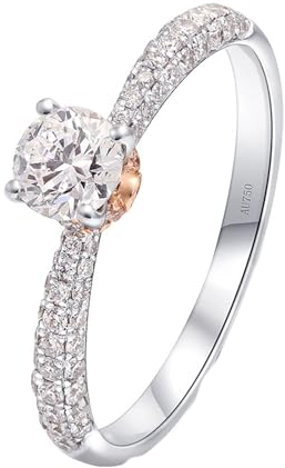 Whoiy Echtgold Ring Damen 585, Weißgold Hochzeit Ring 0.4ct Diamanten Runder Schnitt Elegant Solitär Verlobungsringe 14 Karat für Frauen Gr 56 (17.8)