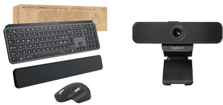 Logitech MX Keys Combo for Business | Gen 2, Tastiera e Mouse Wireless Full Size, con Poggiapolsi & C925-E Business Webcam, Videochiamata HD 1080p/30fps, Correzione Luce, Autofocus