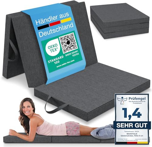 ELONEO Klappmatratze 90x200 cm, 8 cm hoch, Gästematratze klappbar, Faltmatratze, Faltbare Matratze, Bandscheibenwürfel, Reisematratze, Gästebett klappbar, Klappbett waschbar