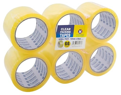 6 Rolls Heavy-Duty Clear Packing Tape – 48mm x 66m (216ft) – Strong Acrylic Adhesive for Shipping, Moving, Box Sealing – Crystal Clear Parcel Tape, Transparent Carton Tape