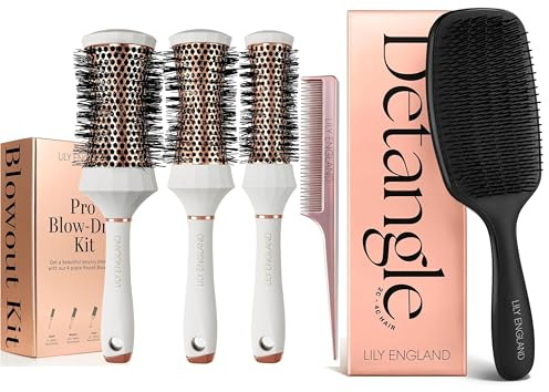 Detangling and Styling Hair Brush Kit with Luxury Barrel Brushes – Hair Care Bundle for Effortless Detangling and Professional-Quality Styling at Home