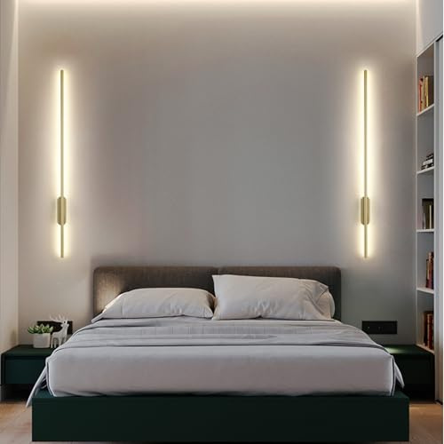 LED Wandlampe Modern Innen Wandleuchte Lange Linie Design Wandbeleuchtung Minimalistische Dekorieren Wandleuchten Aluminium für Schlafzimmer Wohnzimmer Arbeitszimmer (Gold-Neutrales Licht,80cm)
