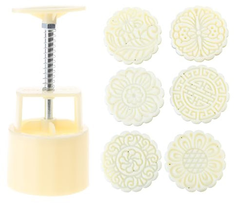 ROYJJ 100g Barrels Moulds with 6pcs Flower Stamp Hand Press Moulds for Midautumn Festival Mid-Autumn Festival 100g round mooncake mold